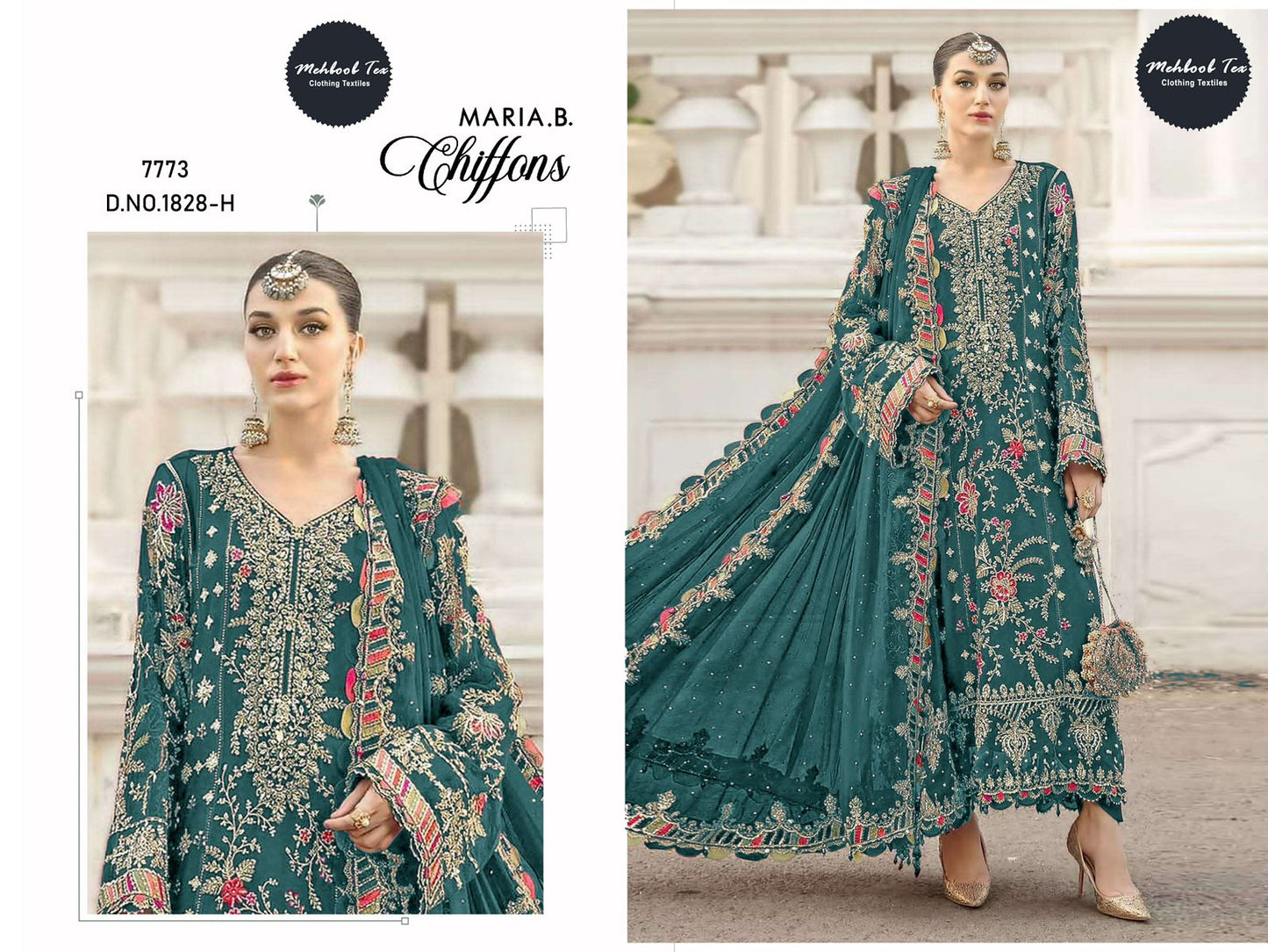 1828-H Maria B Chiffons Mehboob Tex Denting Pakistani Salwar Suits