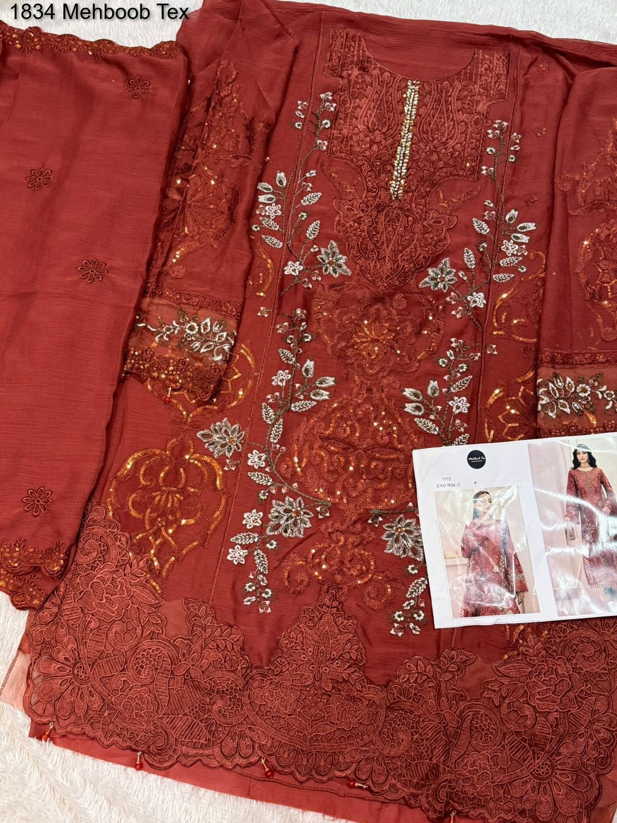 1834-C Mehboob Tex Denting Chiffon Pakistani Salwar Suits