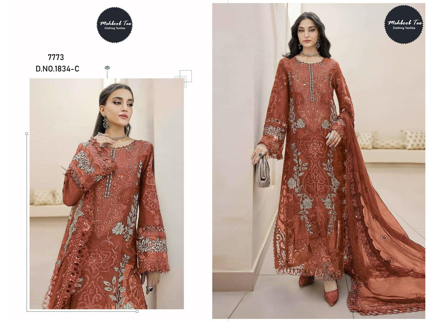 1834-C Mehboob Tex Denting Chiffon Pakistani Salwar Suits