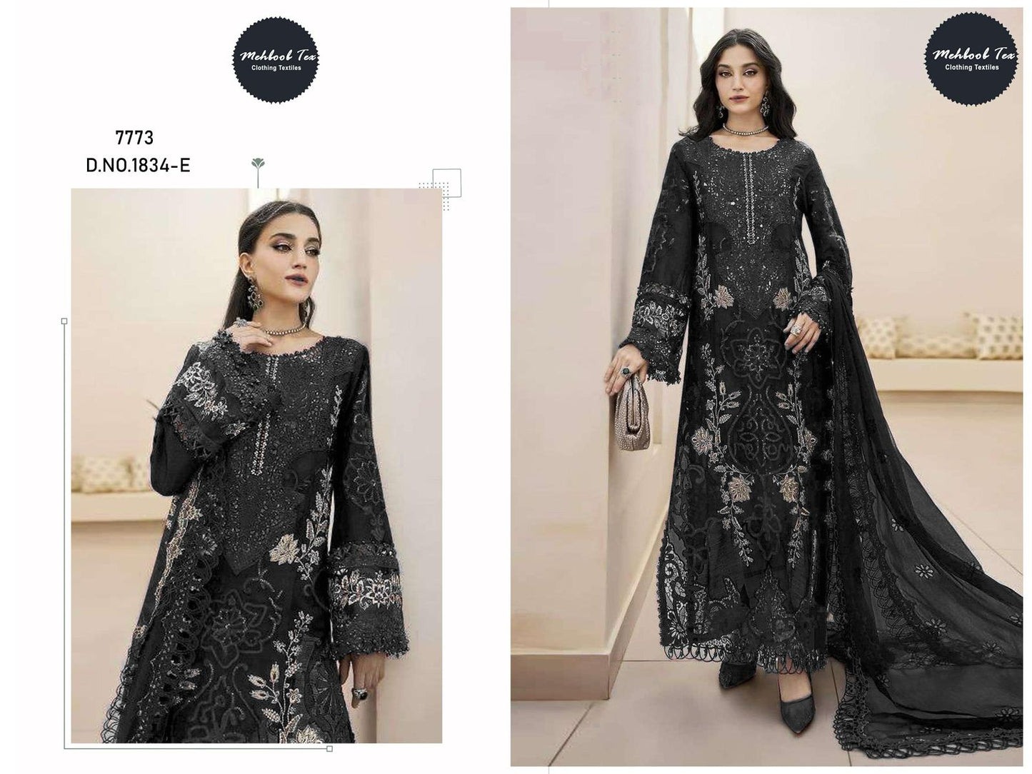 1834-E Mehboob Tex Denting Chiffon Pakistani Salwar Suits