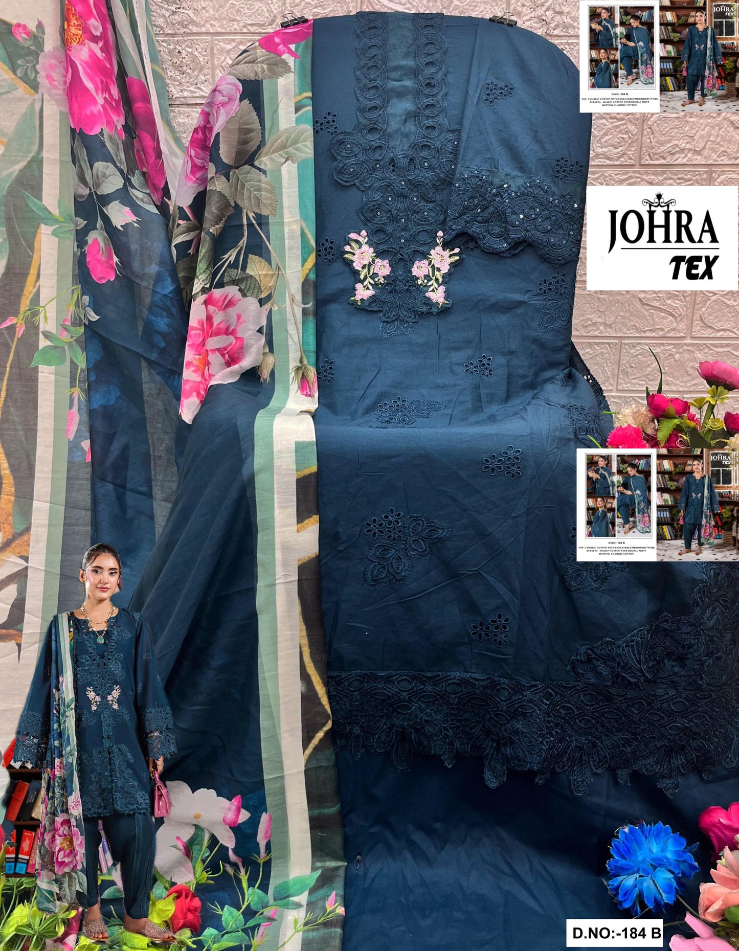184-B Johra Tex Cambric Cotton Pakistani Salwar Suits