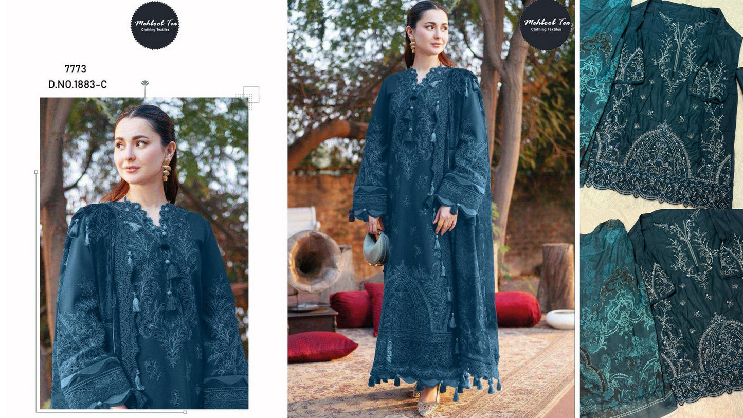 1883-C Mehboob Tex Cambric Cotton Pakistani Salwar Suits