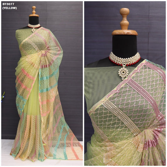 3077 Yellow Bt Sarees