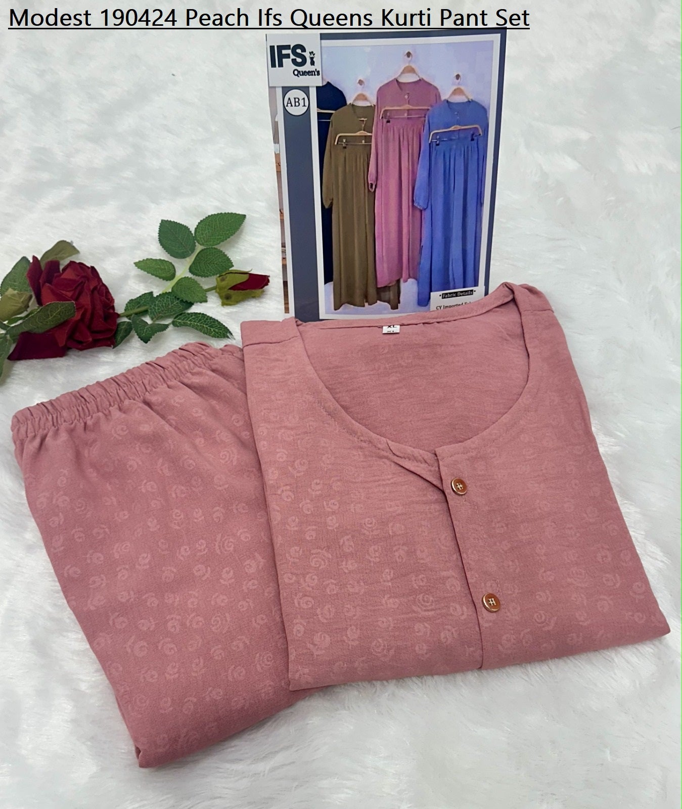 Modest 190424 Peach Ifs Queens Kurti Pant Set