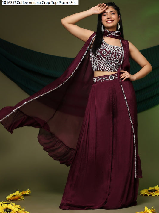 1016375Coffee Amoha Crop Top Plazzo Set
