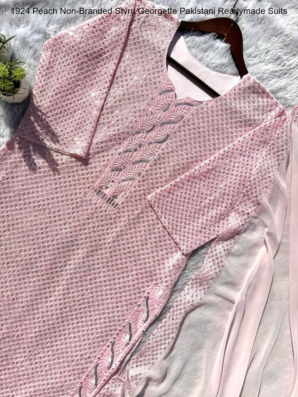 1924 Peach Non-Branded Stvru Georgette Pakistani Readymade Suits