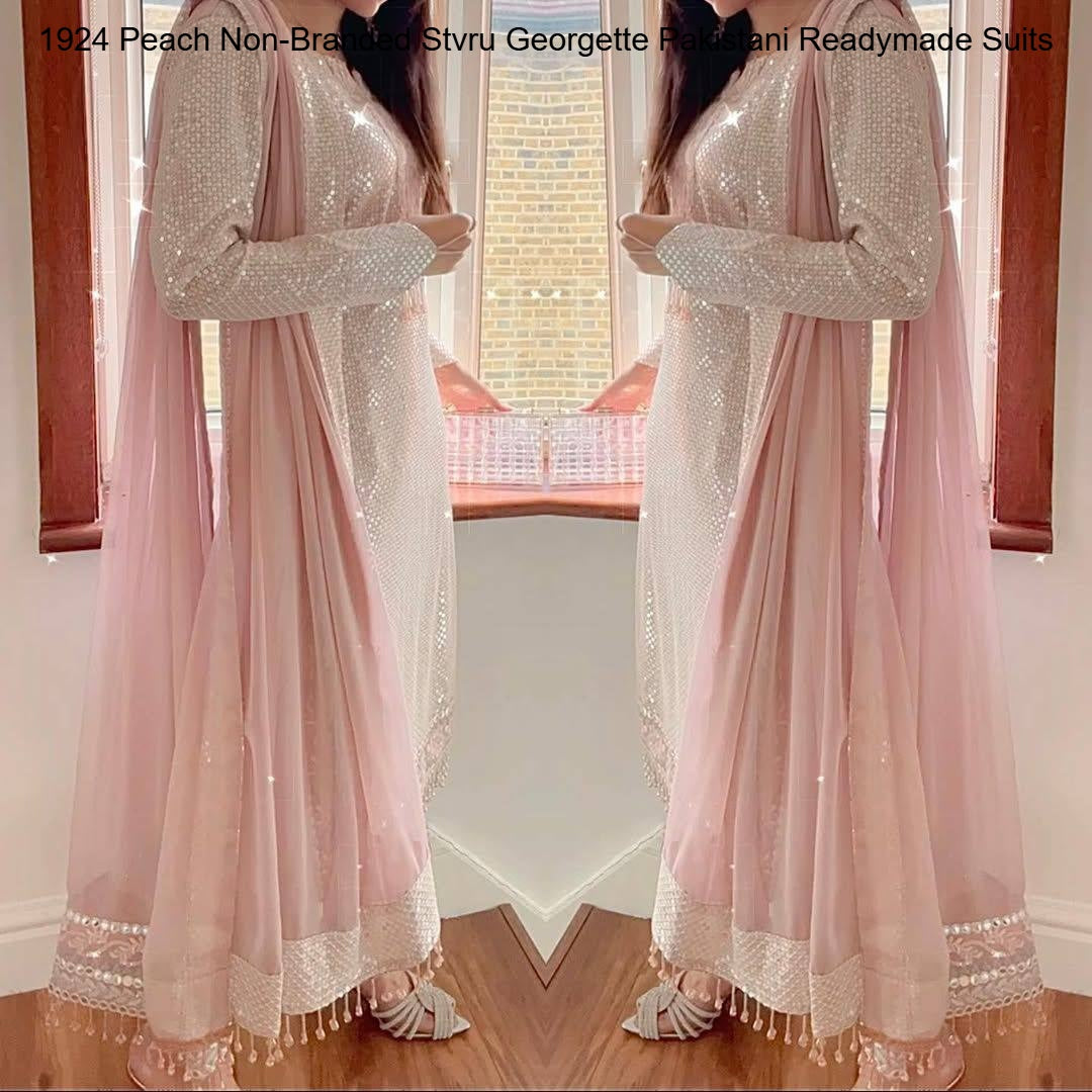 1924 Peach Non-Branded Stvru Georgette Pakistani Readymade Suits