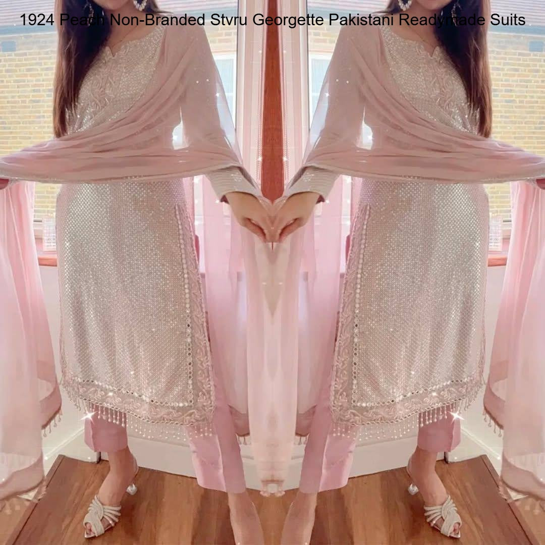 1924 Peach Non-Branded Stvru Georgette Pakistani Readymade Suits