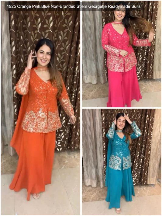 1925 Orange Pink Blue Non-Branded Stlem Georgette Readymade Suits