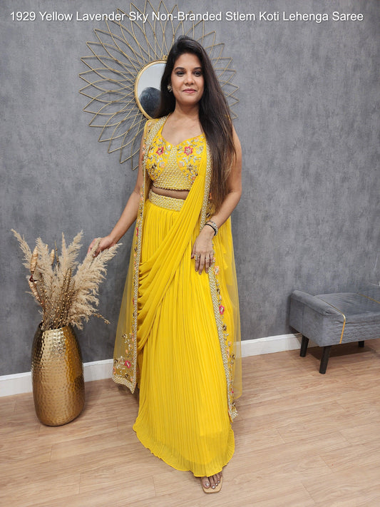 1929 Yellow Lavender Sky Non-Branded Stlem Koti Lehenga Saree