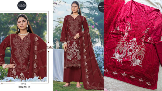1956-D Maroon Mehboob Tex Pure Cotton Pakistani Salwar Suits