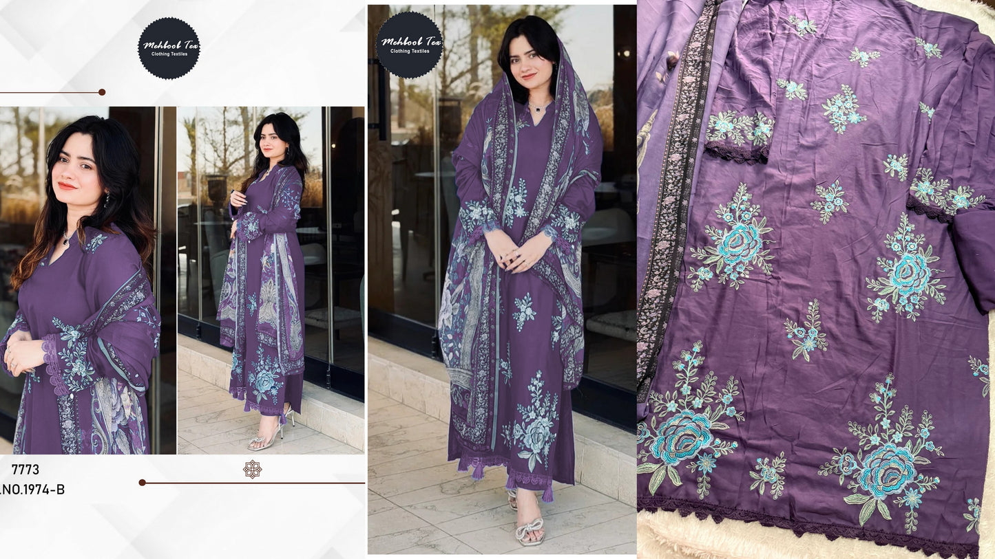 1974-B Mehboob Tex Viscose Rayon Pakistani Salwar Suits