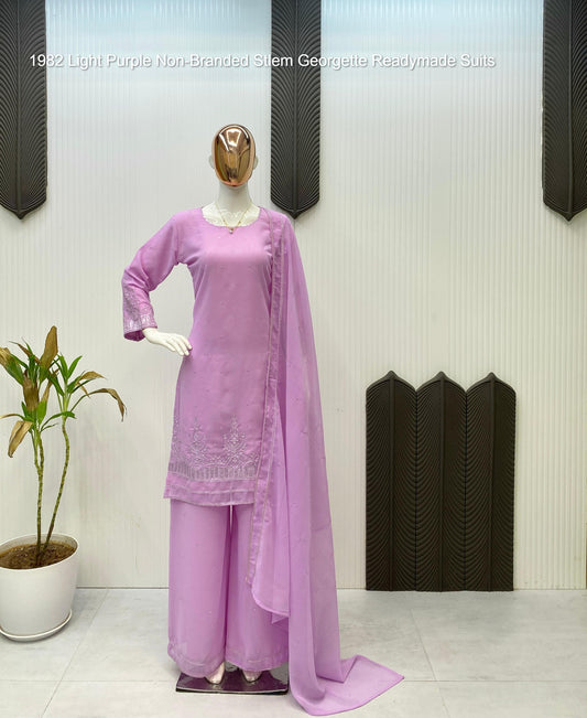 1982 Light Purple Non-Branded Stlem Georgette Readymade Suits