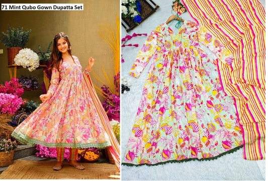 71 Mint Qubo Gown Dupatta Set