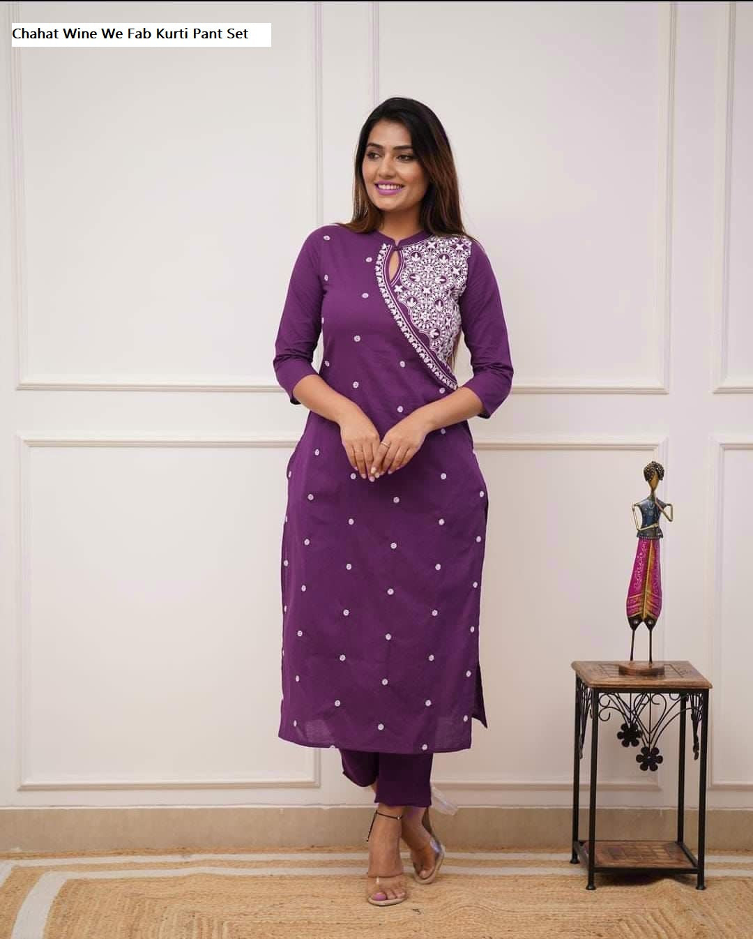 Chahat Wine We Fab Kurti Pant Set