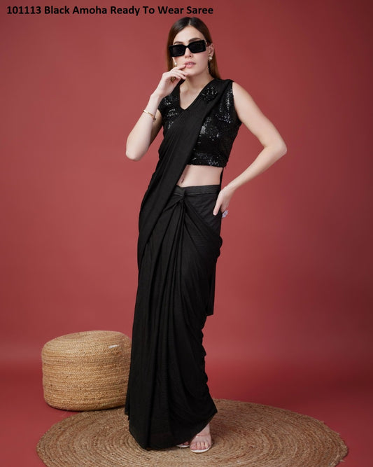 101113Black Amoha Ready To Wear Saree