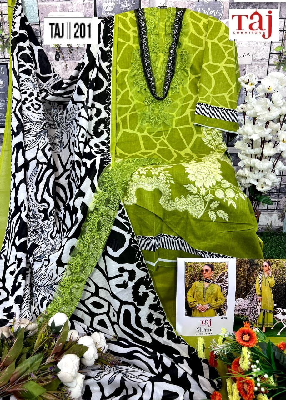 201 Lemon Green Taj Creations Printed Pakistani Patch Suits