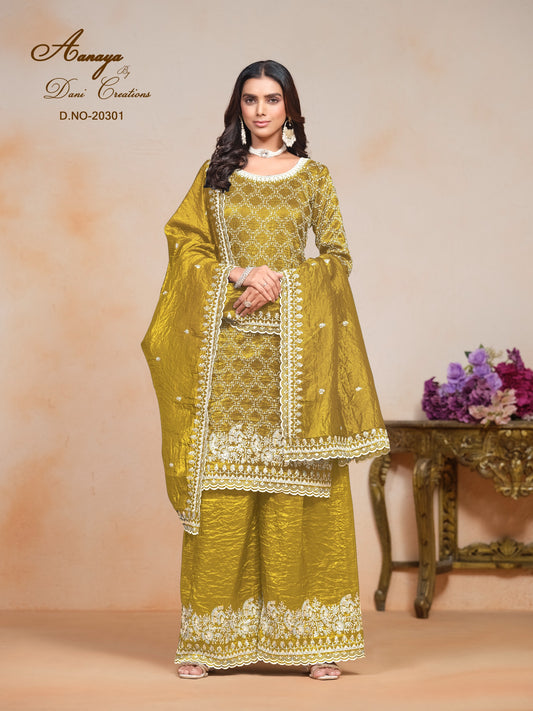 20301 Aanaya Vol 203 Dani Creation Gold Crush Unstitched Suits