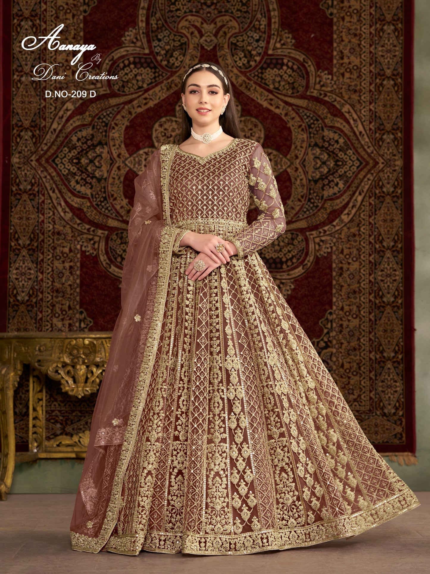 209D Aanaya Vol 209 Dani Creation Net Gown Dupatta Set