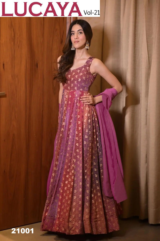 21001 Vol 21 Lucaya Air Tex Chinon Gown Dupatta Set