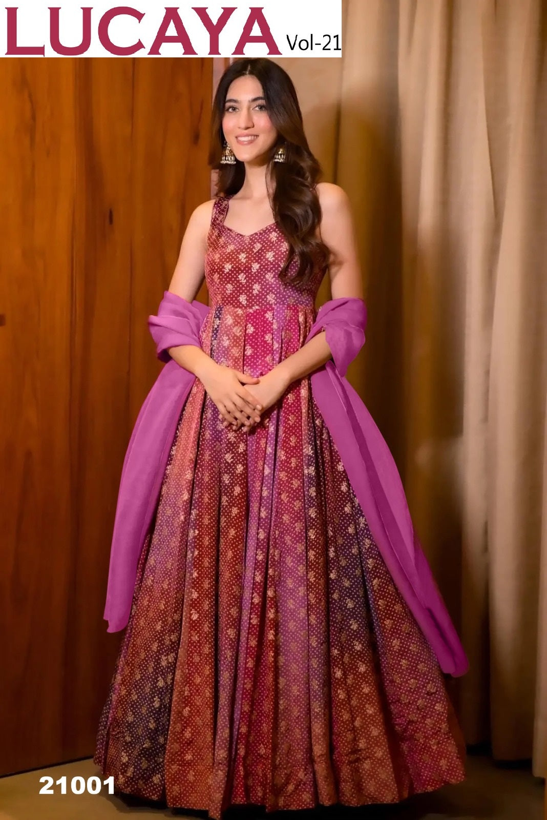 21001 Vol 21 Lucaya Air Tex Chinon Gown Dupatta Set