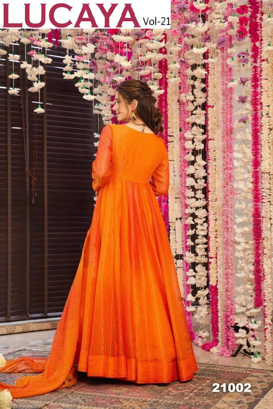 21002 Vol 21 Lucaya Air Tex Chinon Gown Dupatta Set