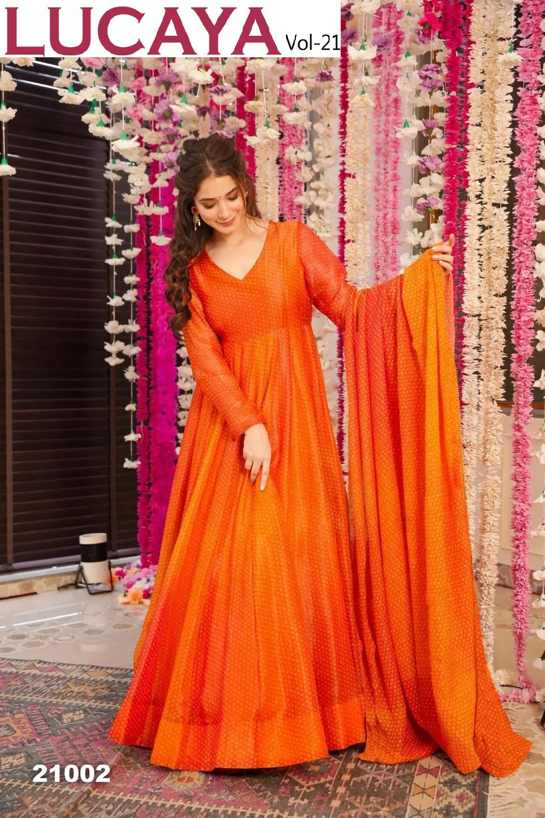 21002 Vol 21 Lucaya Air Tex Chinon Gown Dupatta Set