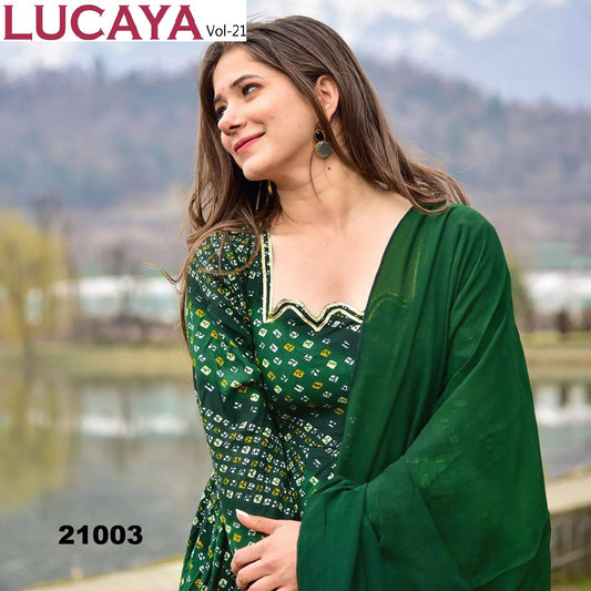 21003 Vol 21 Lucaya Heavy Rayon Gown Dupatta Set
