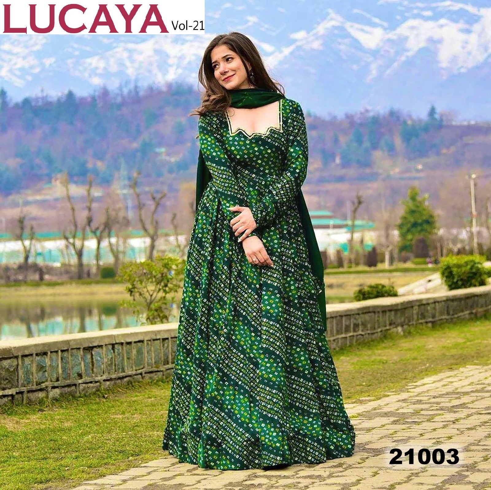 21003 Vol 21 Lucaya Heavy Rayon Gown Dupatta Set