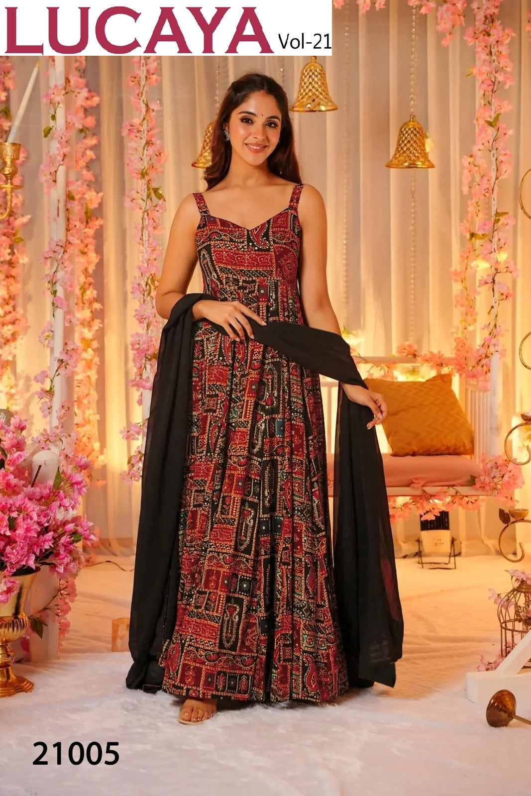 21005 Vol 21 Lucaya Heavy Rayon Gown Dupatta Set