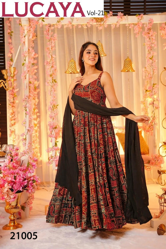 21005 Vol 21 Lucaya Heavy Rayon Gown Dupatta Set