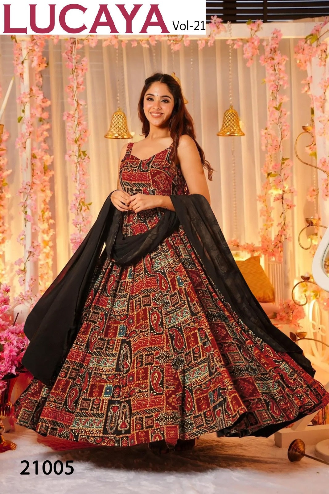 21005 Vol 21 Lucaya Heavy Rayon Gown Dupatta Set