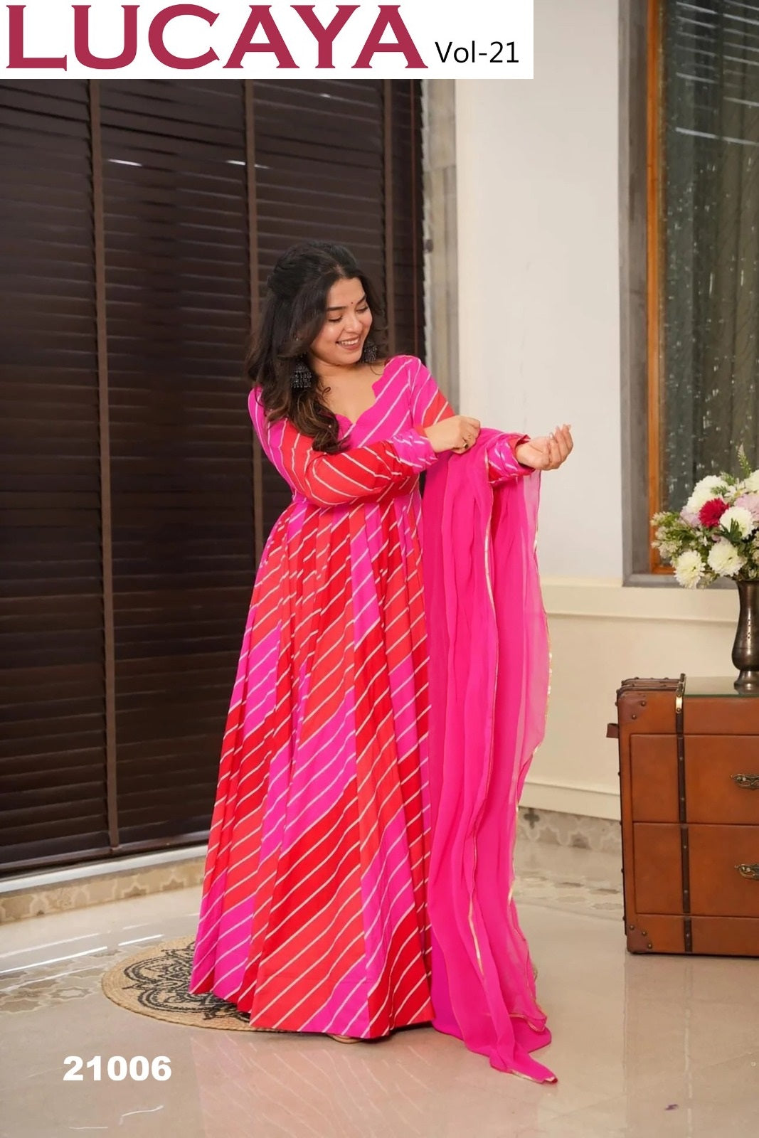 21006 Vol 21 Lucaya Heavy Rayon Gown Dupatta Set