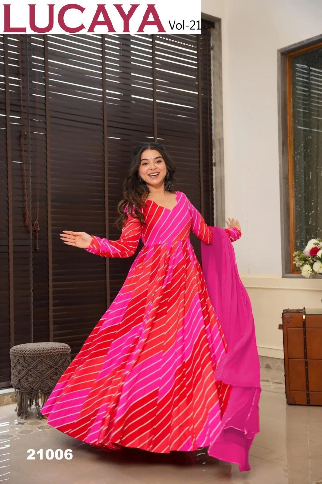 21006 Vol 21 Lucaya Heavy Rayon Gown Dupatta Set