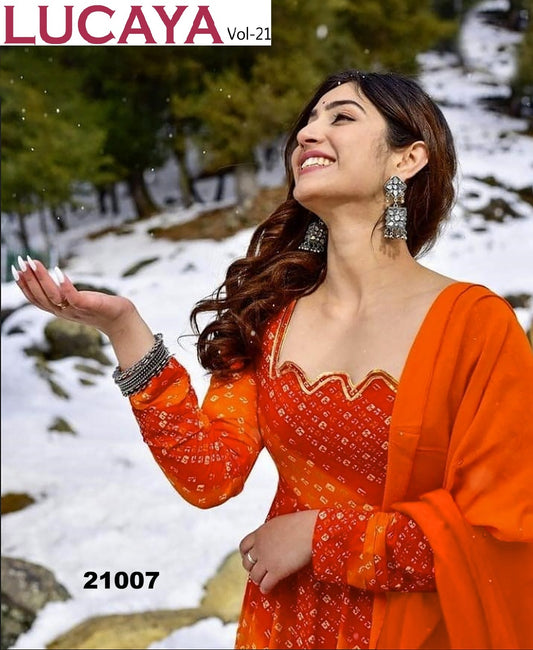 21007 Vol 21 Lucaya Heavy Rayon Gown Dupatta Set