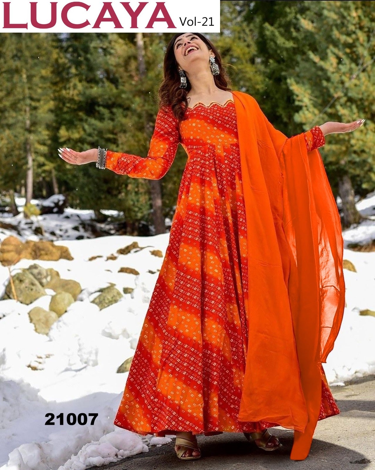 21007 Vol 21 Lucaya Heavy Rayon Gown Dupatta Set