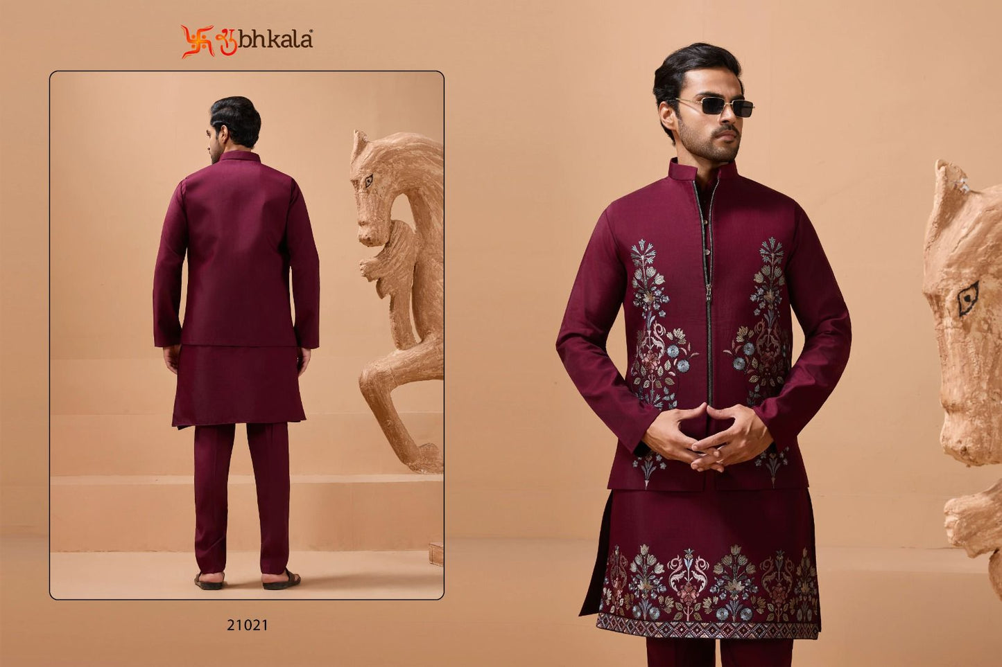 21021 The Classic Man Shubhkala With Koti Mens Kurta Pyjama