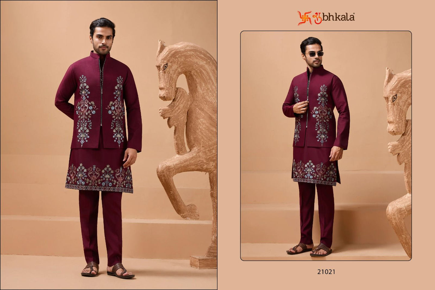 21021 The Classic Man Shubhkala With Koti Mens Kurta Pyjama