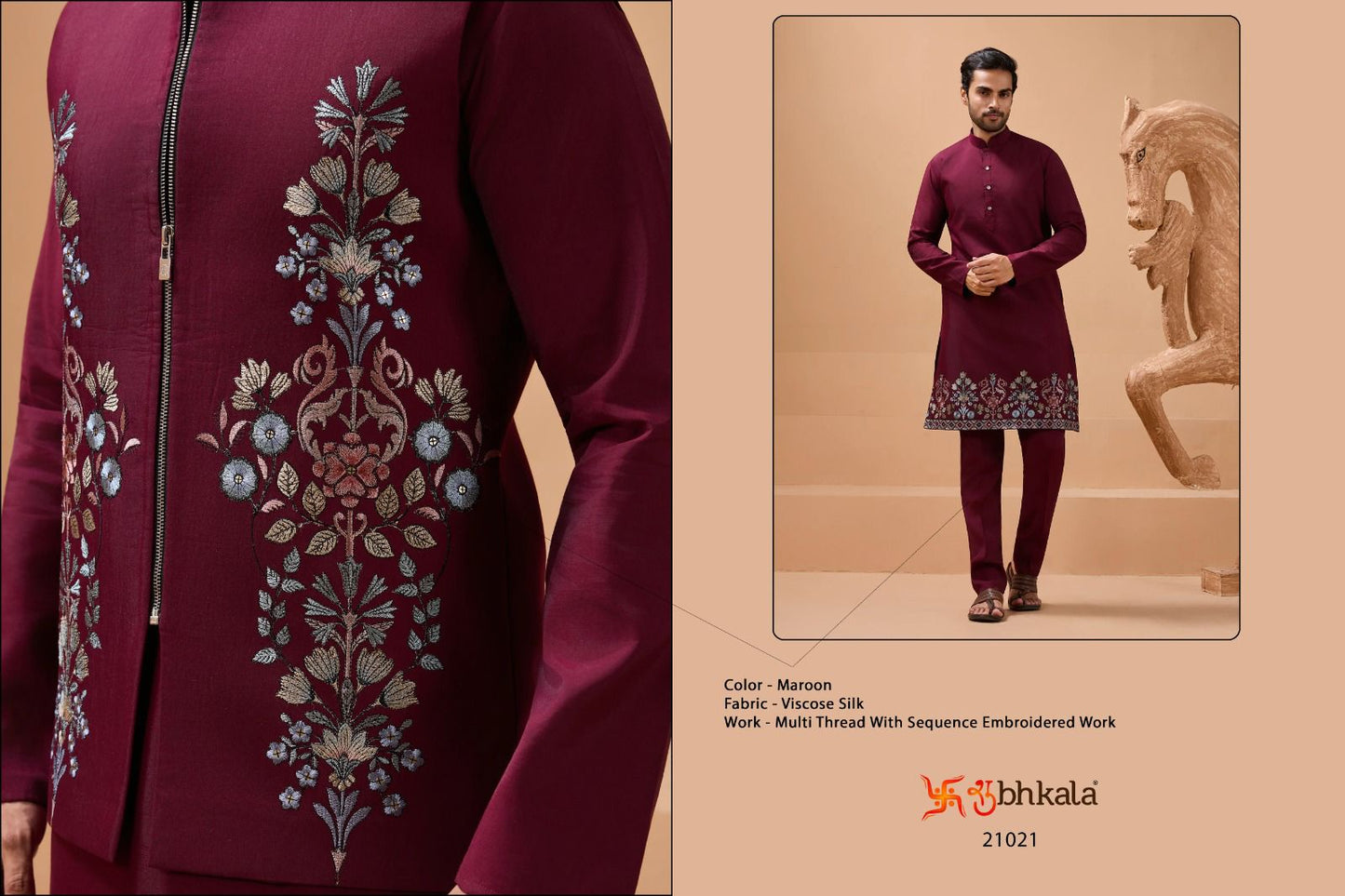 21021 The Classic Man Shubhkala With Koti Mens Kurta Pyjama