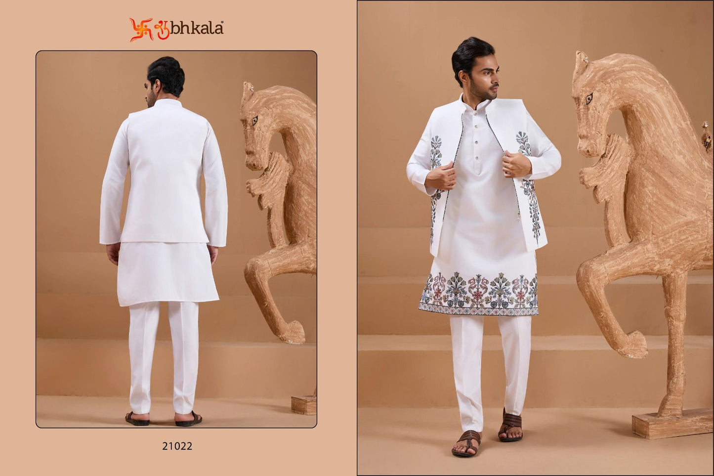 21022 The Classic Man Shubhkala With Koti Mens Kurta Pyjama