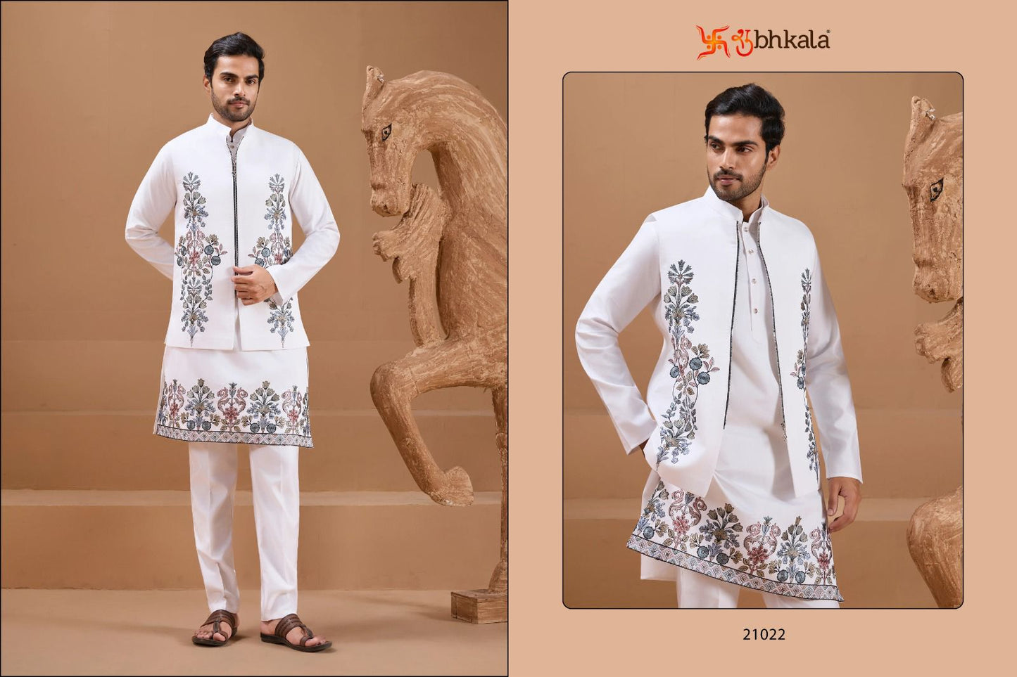 21022 The Classic Man Shubhkala With Koti Mens Kurta Pyjama
