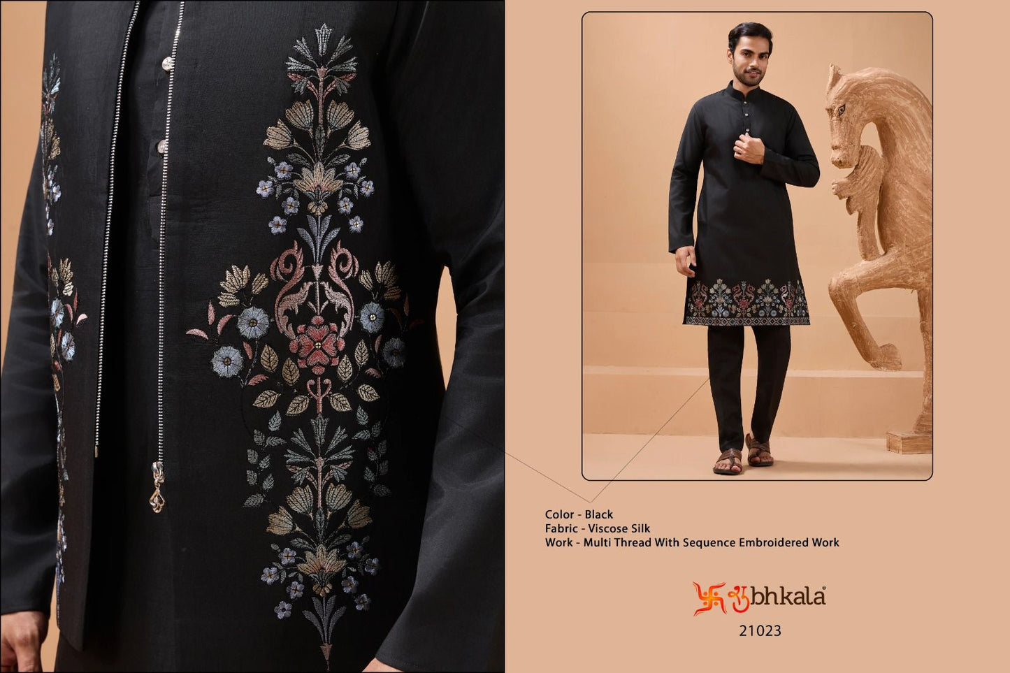 21023 The Classic Man Shubhkala With Koti Mens Kurta Pyjama