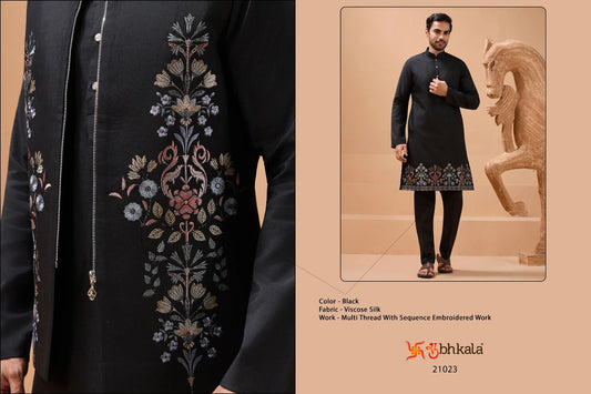 21023 The Classic Man Shubhkala With Koti Mens Kurta Pyjama