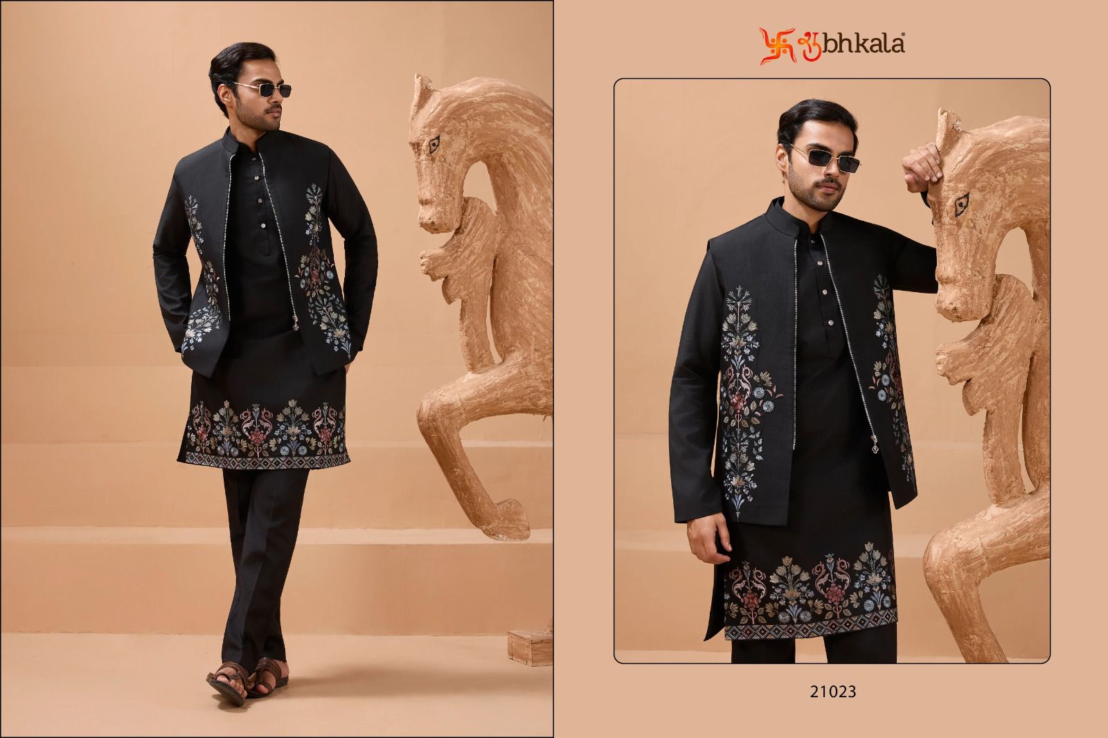 21023 The Classic Man Shubhkala With Koti Mens Kurta Pyjama