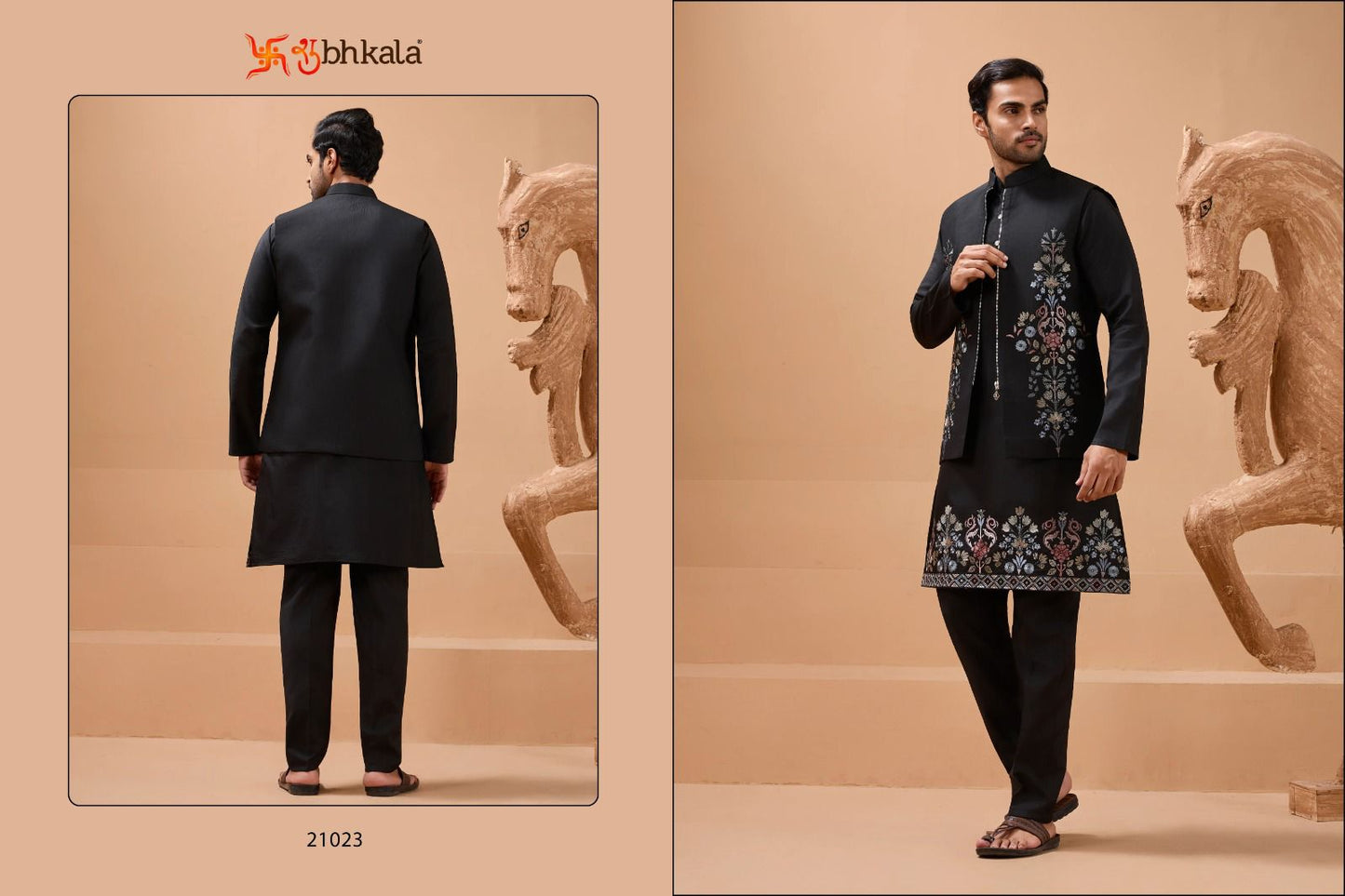 21023 The Classic Man Shubhkala With Koti Mens Kurta Pyjama