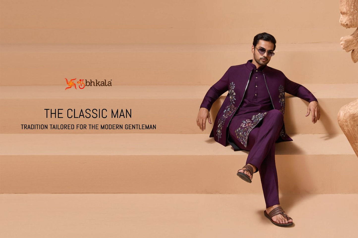 21025 The Classic Man Shubhkala With Koti Mens Kurta Pyjama