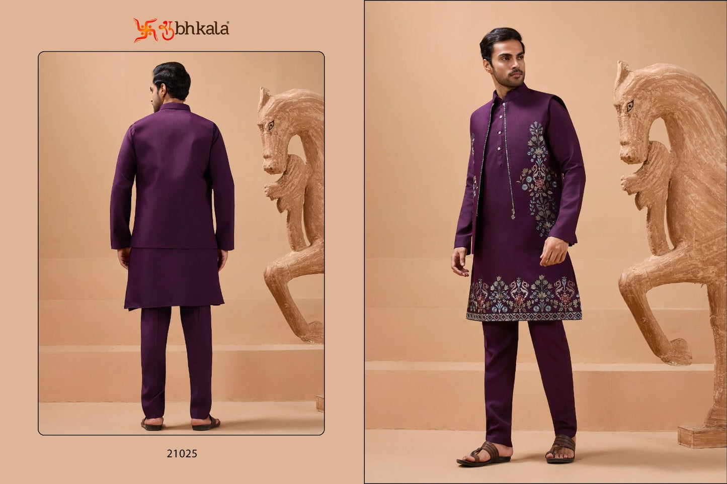 21025 The Classic Man Shubhkala With Koti Mens Kurta Pyjama