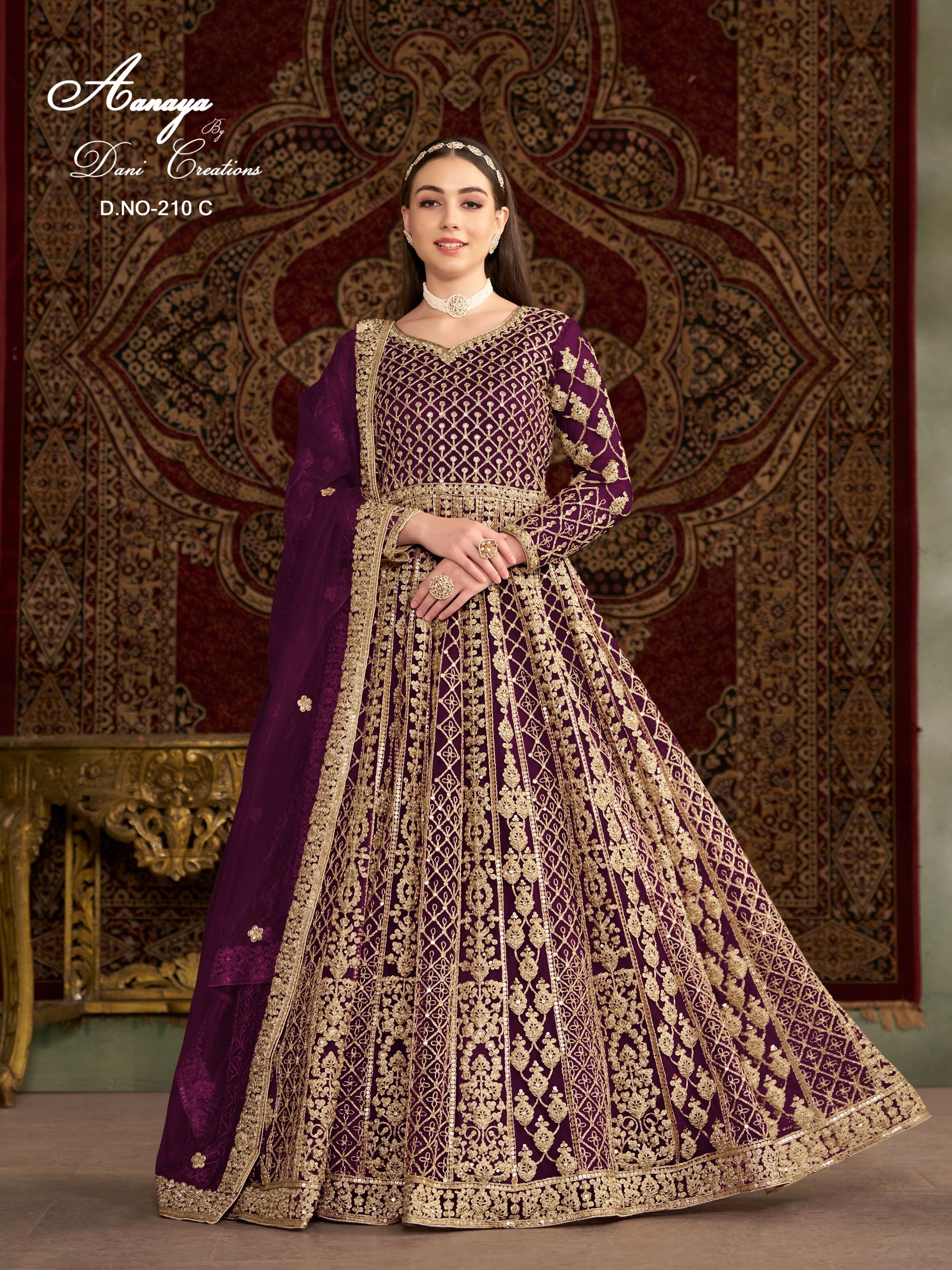 210C Aanaya Vol 210 Dani Creation Net Gown Dupatta Set