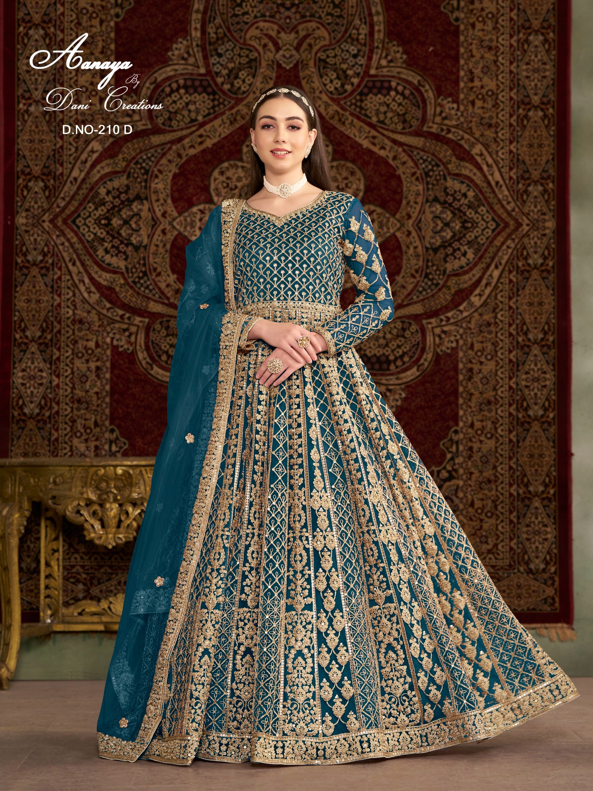 210D Aanaya Vol 210 Dani Creation Net Gown Dupatta Set