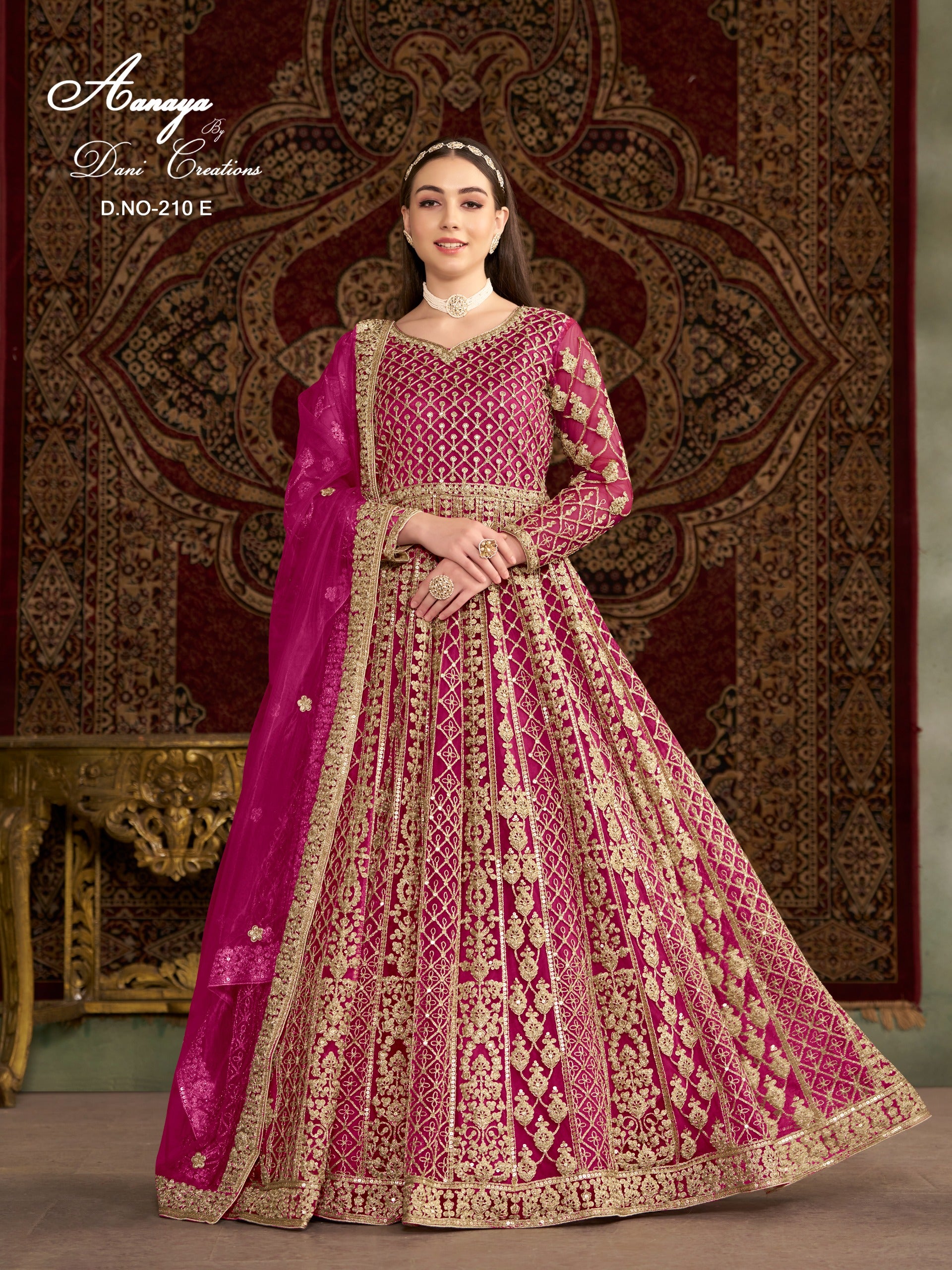 210E Aanaya Vol 210 Dani Creation Net Gown Dupatta Set